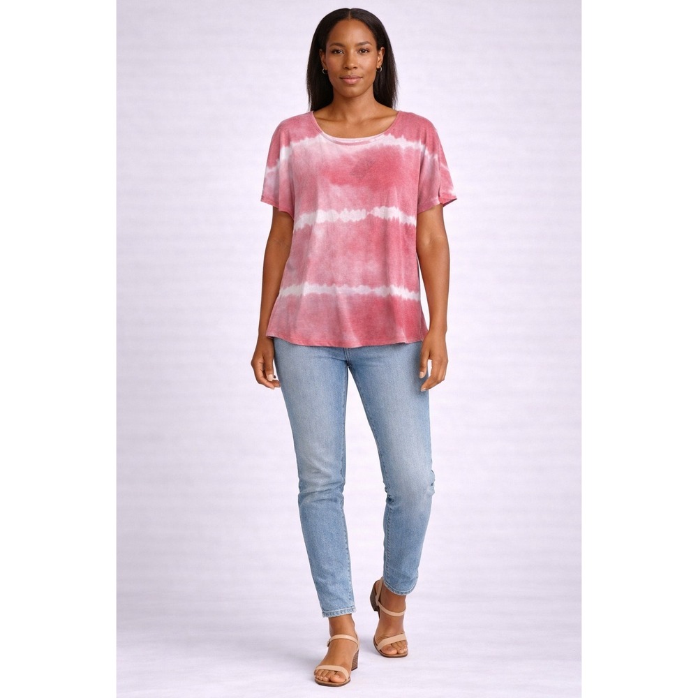Avenue Tie Dye Blouse Women Size 14 Pink White‎ Short Sleeve Flowy Top
